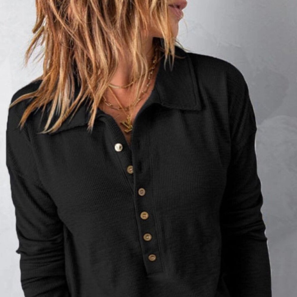 Women's New Lapel Button Top Shirt Long-Sleeved Shirt
